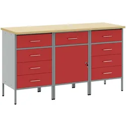 vidaXL 3-tlg. Werkstattschrank-Set Rot und Grau Holzwerkstoff Stahl
