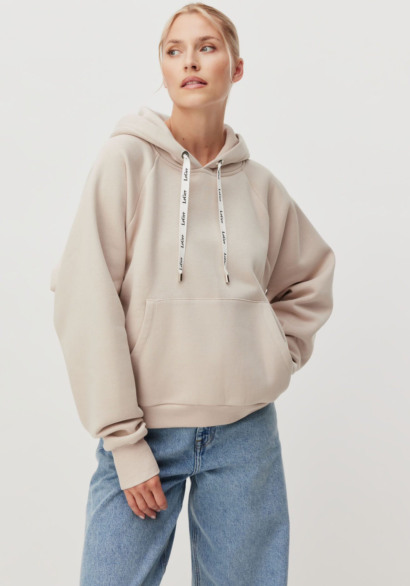 Hoodie LEGER "Hayley, LeGer by Lena Gercke", Damen, Gr. 36, beige (chateau gray), Sweatware, Obermaterial: 65% Baumwolle, 35% Polyester, normal normal, Rippbündchen, Sweatshirts Hoodie chateau gray 36