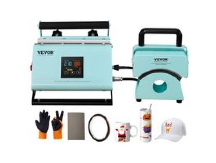 VEVOR Presse à Chaud pour Gobelets et Casquettes 2-en-1, Machine de Sublimation pour Mugs 7,5-8,5 cm, Contrôle de la Température et du Temps, Presse pour l'Impression de Tasses et Chapeaux, Verte