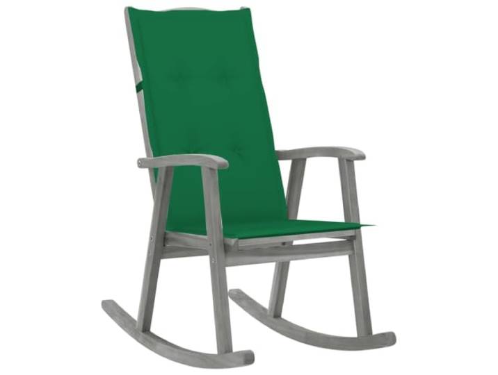 LKJephalotrop Schaukelstuhl mit Polster Akazie Massivholz Grau Komfortabler Armlehnstuhl mit grünem Kissen und hoher Rückenlehne für Ihr Wohnzimmer oder die überdachte Terrasse.