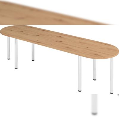 bümö Konferenztisch oval 280x80 cm großer Besprechungstisch in Asteiche, Besprechungstisch mit Chromfüßen, Meetingtisch für 8 Personen, Tisch für