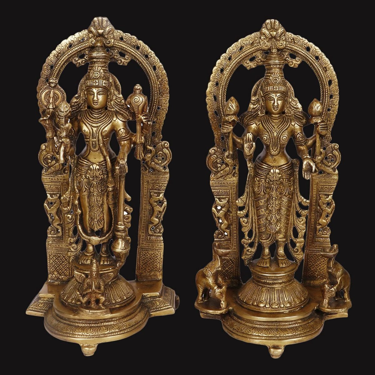Handgemaakt Messing Laxmi Vishnu Goden Beeld voor Thuis Puja, Goud, Hoogte: 40 cm