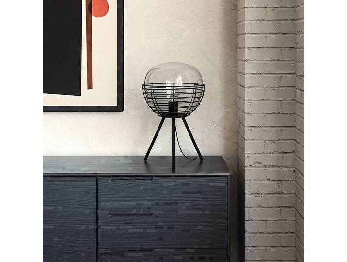 Tischleuchte Malle Ø 36cm Schwarz/Schwarz Glasart: Rauchglas Material: Glas, Metall Metallart: Eisen Oberfläche Metall: Pulverbeschichtet E27