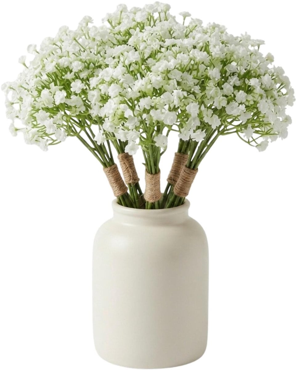 Bellatio Design Kunstbloemen boeket Gipskruid - 5x - Wit - 33 cm