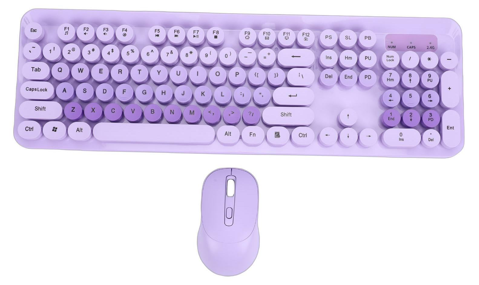 Gistuch Retro Typemachine Stijl Draadloos Toetsenbord en Muis Set met 104 Toetsen, Paars