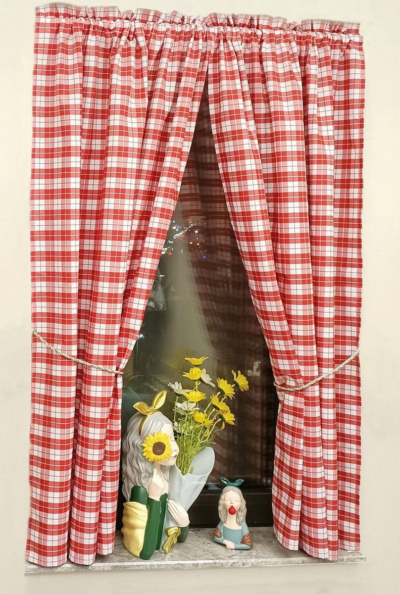 Set van 2 verduisterende gordijnen met ruitpatroon in landelijke stijl