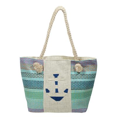 Strandtasche CHAM CHAM "Strandtasche aus Bastfaser, maritim", Damen, bunt (bicolor), Bast, Taschen Strandtasche