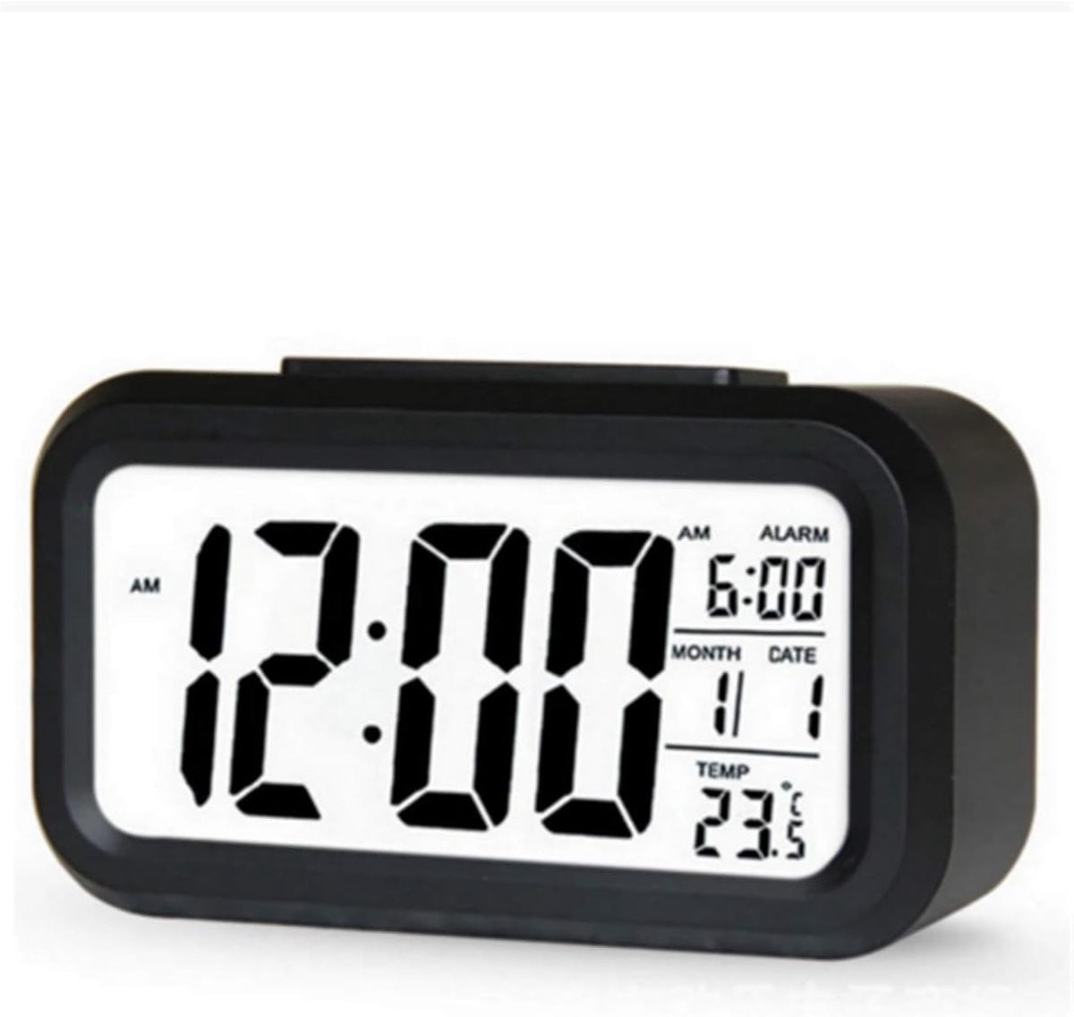 QTTVBTNA LCD Digitale Wekker met Temperatuurweergave en Lichtsensor, Compacte Slimme Reisklok met Sluimerfunctie