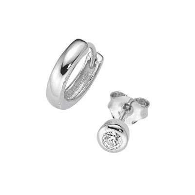 Ohrstecker-Set SMART JEWEL "Ohrstecker und Klappcreole, Silber 925", silber, Ohrringe, Damen, Silber 925 (Sterlingsilber)