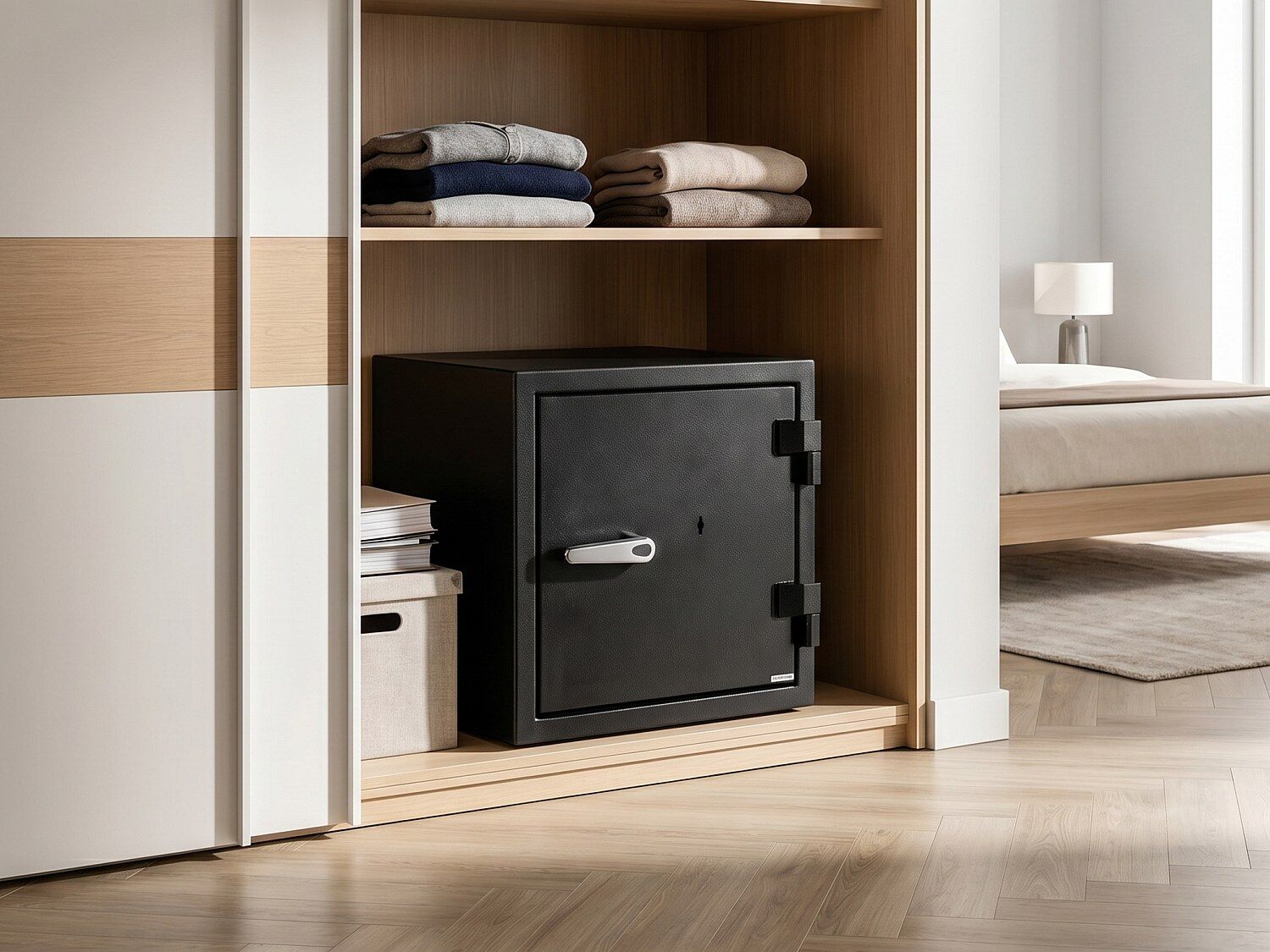 Unique Caja fuerte S2 con llave en acero negro - Antirrobo e ignífuga - An. 44 x Pr. 43,5 x Alt. 45 cm - 33L - MIRILO