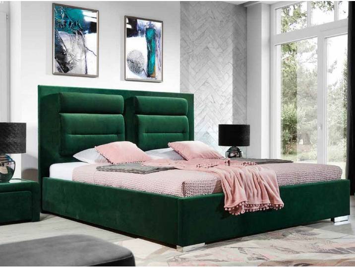 JVmoebel Polsterbett Elegantes Bett aus grünem Samt mit Lederdetails, Made in Europa