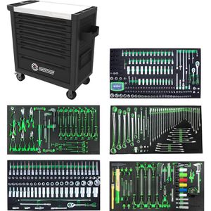 KS-Tools Werkzeugwagen COMPETITION, 512.5434, 434-teilig, schwarz, 8 Schubladen, mit Werkzeug
