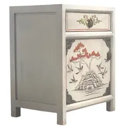 OPIUM OUTLET Möbel Kommode Nachttisch Nachtschrank Nachtkonsole Nachtkästchen "VintageFog" 35191-12 hellgrau asiatisch chinesisch orientalisch