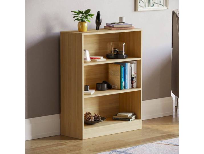 Cambridge Bibliothèque Basse à 3 niveaux Chêne Étagère de Rangement Moderne Bureau Salon