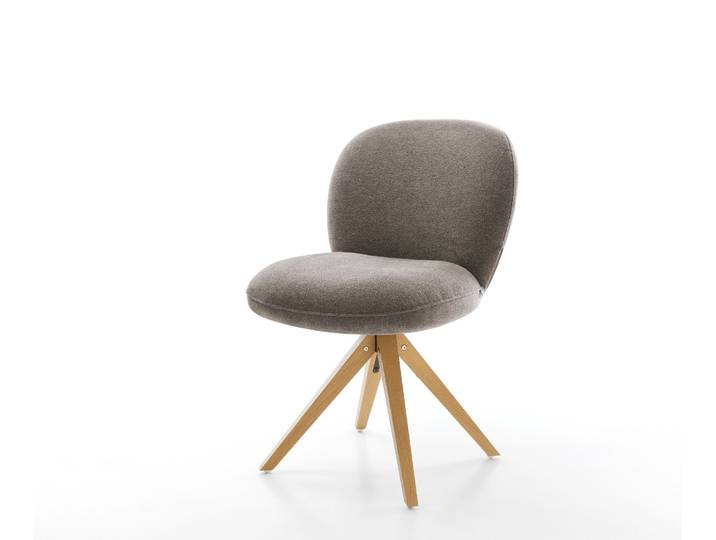 Drehstuhl Nube-Flex Strukturstoff Soft Taupe Holzgestell kantig Natur 360° drehbar Taschenfederkern, Esszimmerstühle
