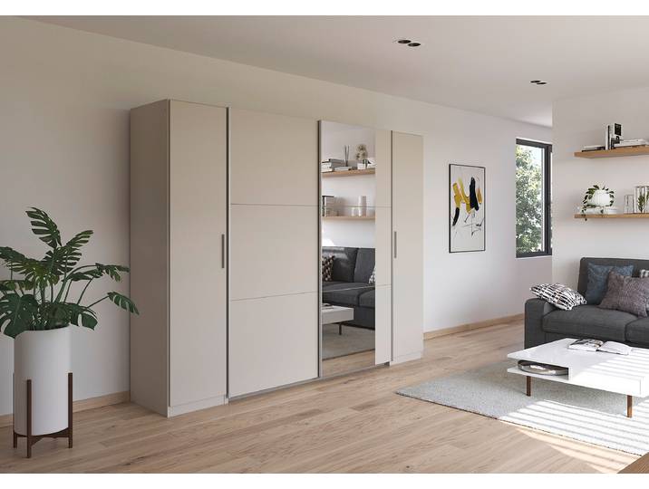 Armoire combinée Kronach avec miroir 268cm Beige/Cachemire Argenté 1 miroir