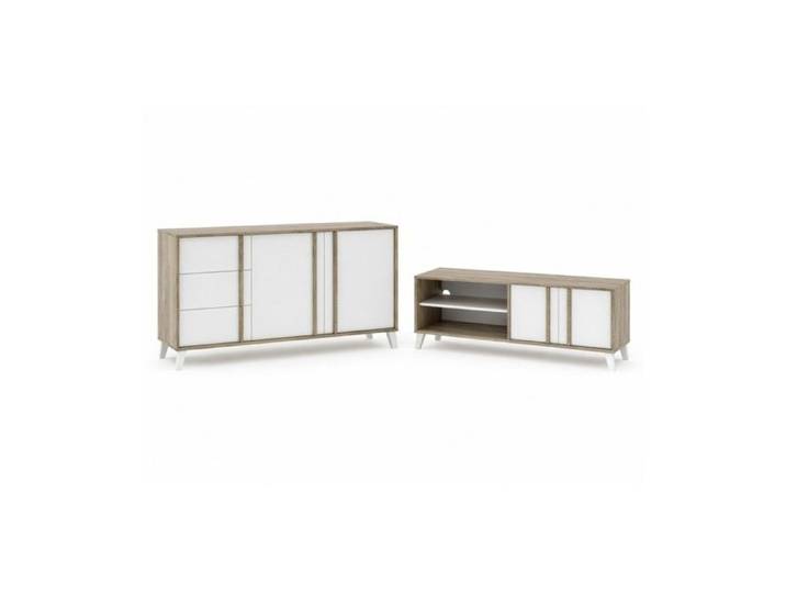 Ensemble de salon Buffet + Meuble TV Style Scandinave – coloris Chêne Clair et Blanc
