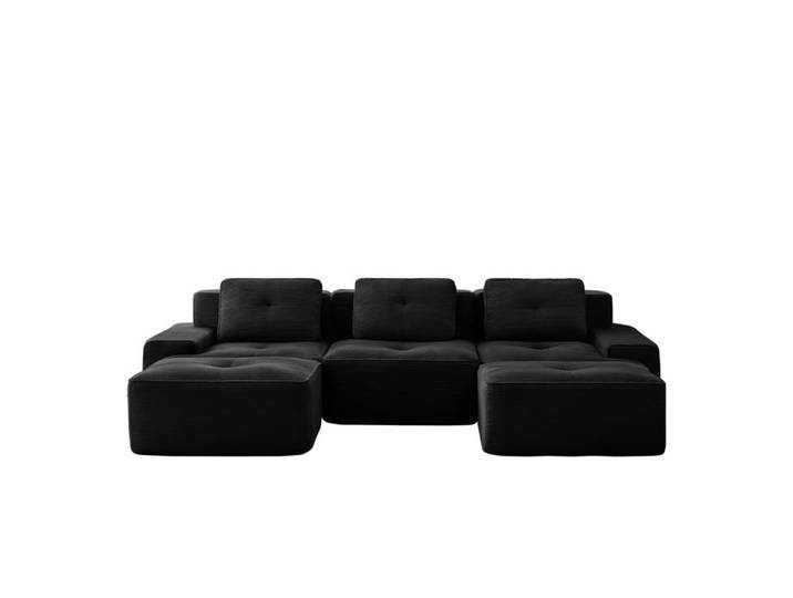VLIVRA Canapé modulable - canapé en u 3 places design moderne velours côtelé noir effet nuage cocooning 293x177x69 cm