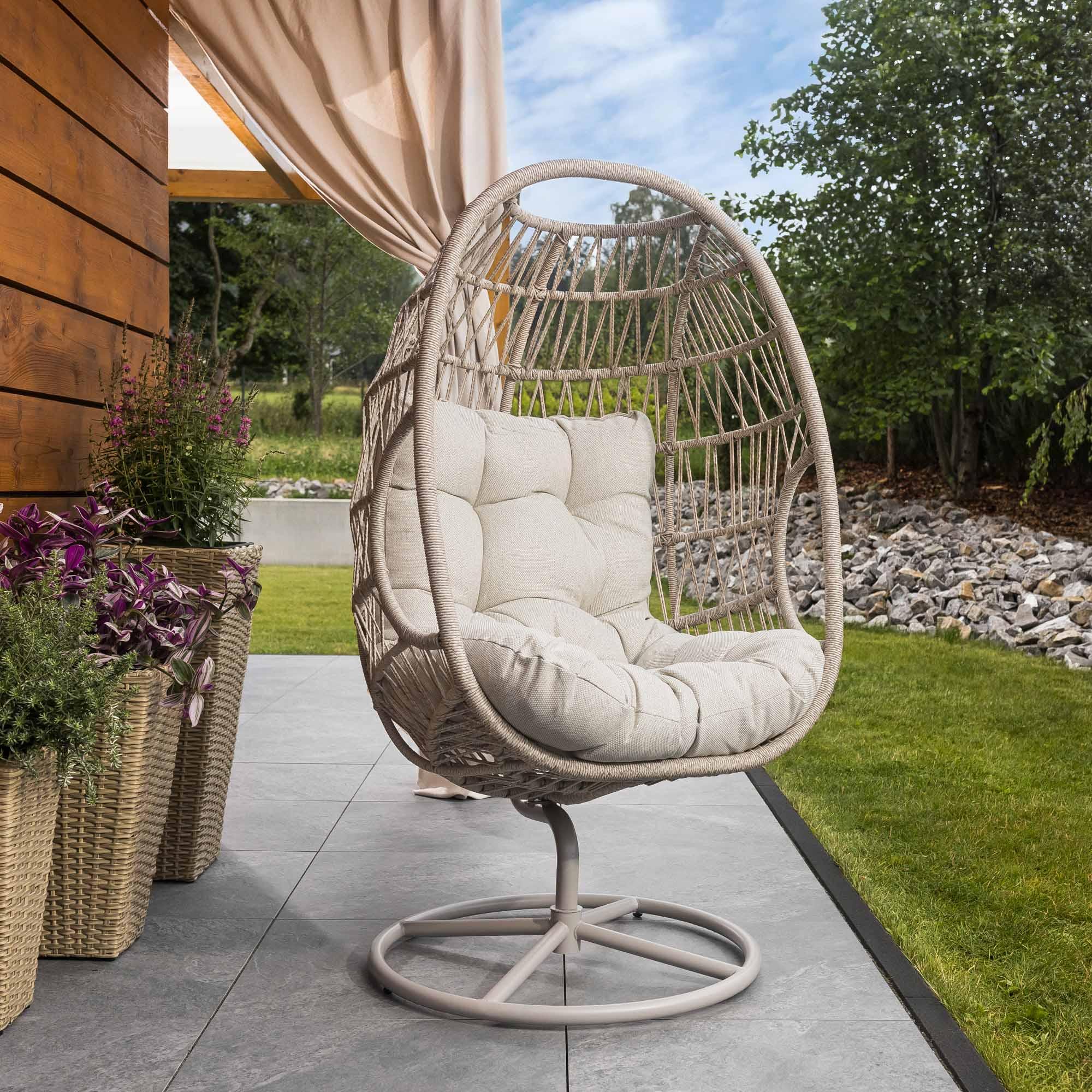 di volio Gartensessel ORTA - beige, Lounge Sessel aus PE-Rattan mit Stahlgestell, bequem & wetterfest