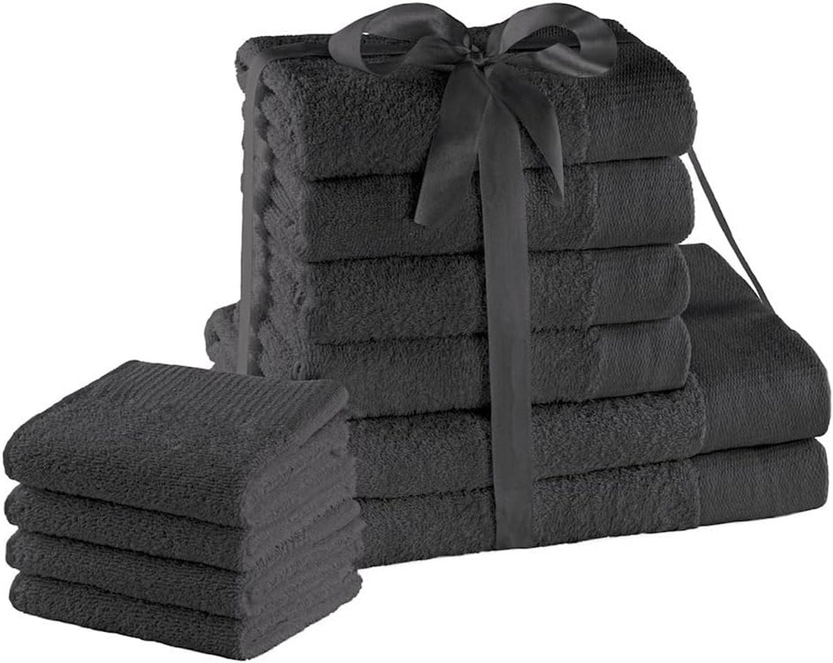 Complete Handdoekenset Katoen Grijs - 10 Delige Badtextiel Set met Gastendoekjes, Handdoeken en Douchelakens