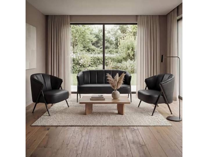 Mendler Wohnzimmer-Set HWC-P30 Metall - schwarz