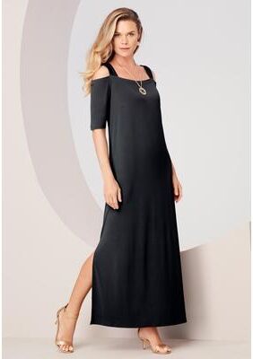 Plus Size Women's Plus Size Cold Shoulder Maxi Dress by Roaman's in Black (Size 30/32) Long Stretch Jersey