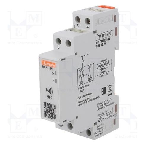 Lovato Electric przekaźnik czasowy 1P wielofunkcyjny 0,1s-999h 8A 12-240V AC/DC programowalny NFC (T (TMM1NFC)
