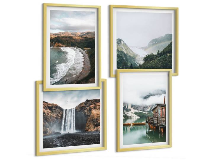 BILDER SET 4er Set - 50x50 cm & 40x60 cm Goldrahmen - Bergstrände Wolken Wasser