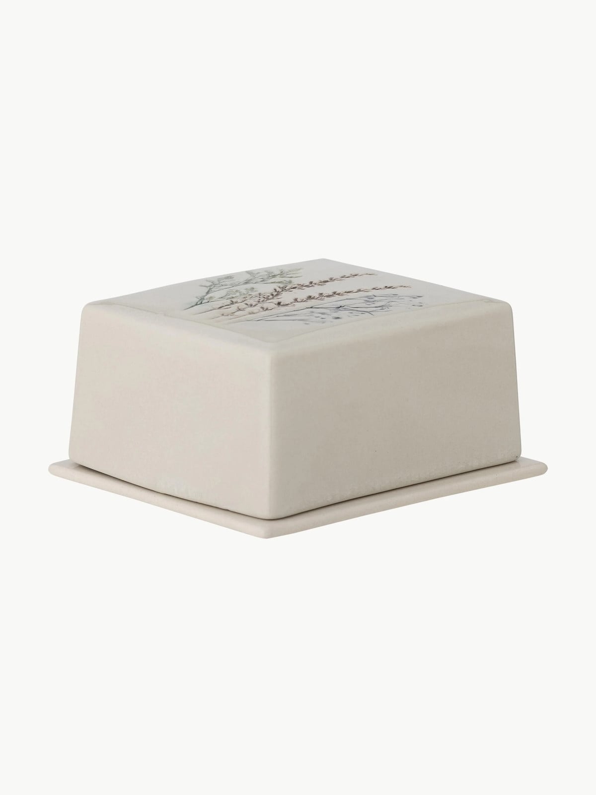 Bloomingville Botervloot Bea met grasmotief, beige, keramiek, B: 15,0 cm, D: 8,0 cm