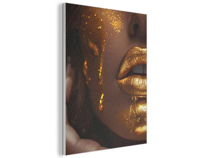 MuchoWow Akustikbild - Frau - Gold - Luxus - Porträt - 70x100, Goldfarben, Kunststoff, Rechteckig, 70x100x0.9 cm, Wandverkleidung, Akustikpaneele