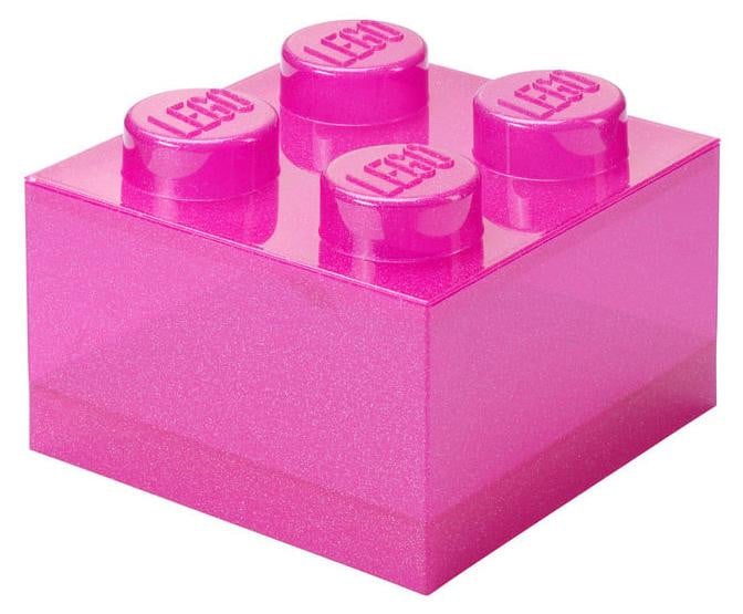 LEGO Opbergblok met deksel, glitters (roze/transparant)