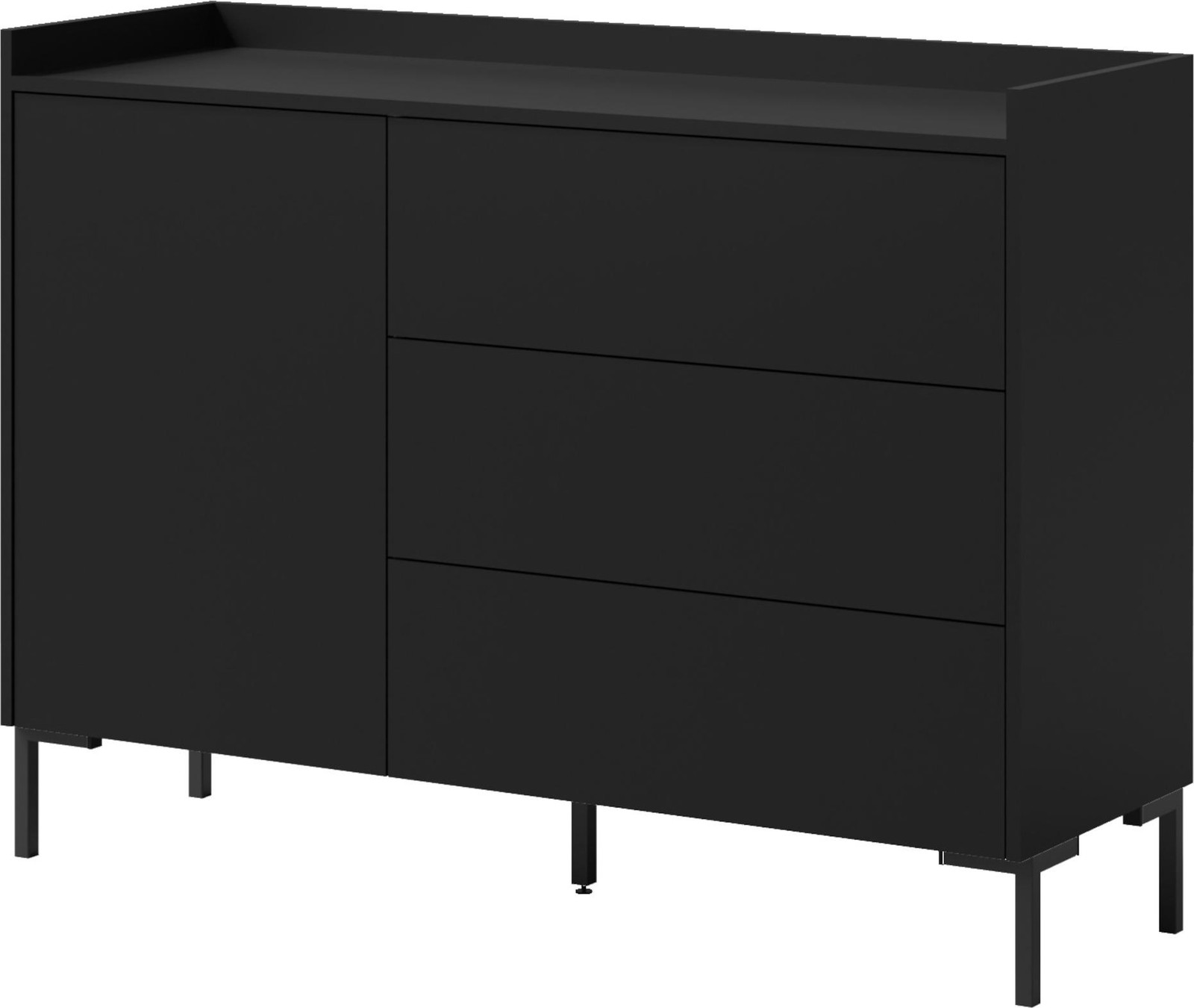 Moderne Kommode Liam met 1 lade en 3 compartimenten, zwart, Breedte: 126 cm, Hoogte: 92 cm, Diepte: 41 cm