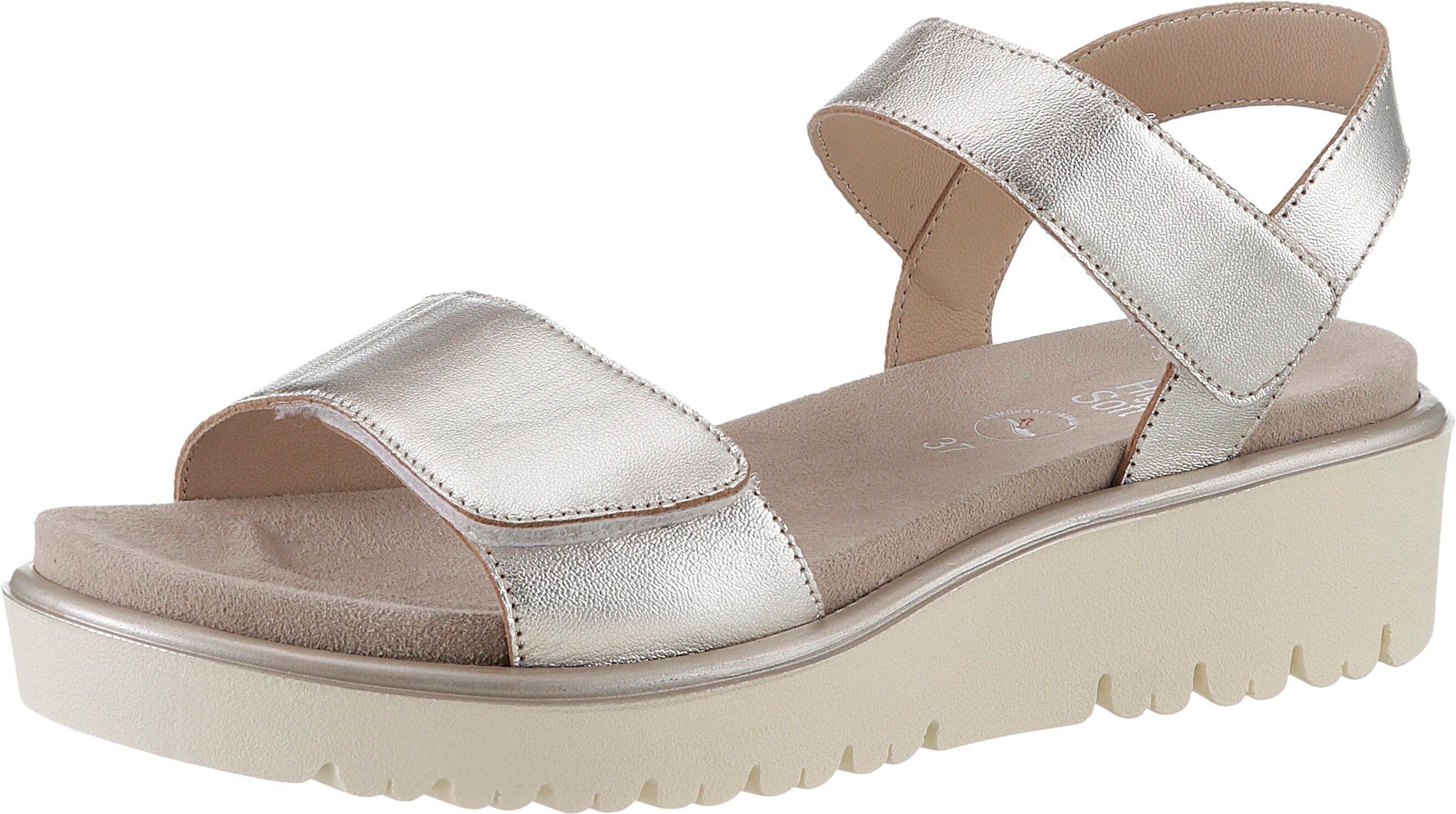 Ara "BILBAO", Sommerschuh, Sandale, Keilabsatz, Klett, Weite G (weit) platinfarben 38, Leder