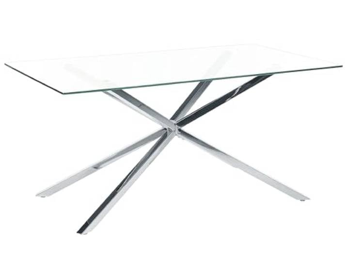 Beliani Esstisch Glas transparent rechteckig 160 x 90 cm Metallgestell Silber Maramo