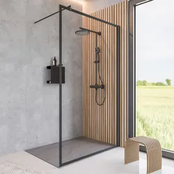 Schulte  ExpressPlus  Alexa  Style  2.0  Walk  In  Black  Style  1000  mm  -  Mattschwarz  -  mit  Glasdekor  "Frame"