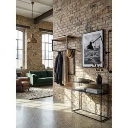 Wandgarderobe Mango Massivholz Metall Modern 60x76x26 cm mit Hakenleiste, Ablage und Kleiderstange