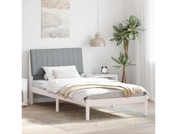 YUOTYRKTEJRSG Massives Kiefernholz Modernes Design 100x200 cm Weiß Bettgestell mit Gepolstertem Kopfteil Weiss 100x200 cm Massives Kiefernholz Stabil und Langlebig