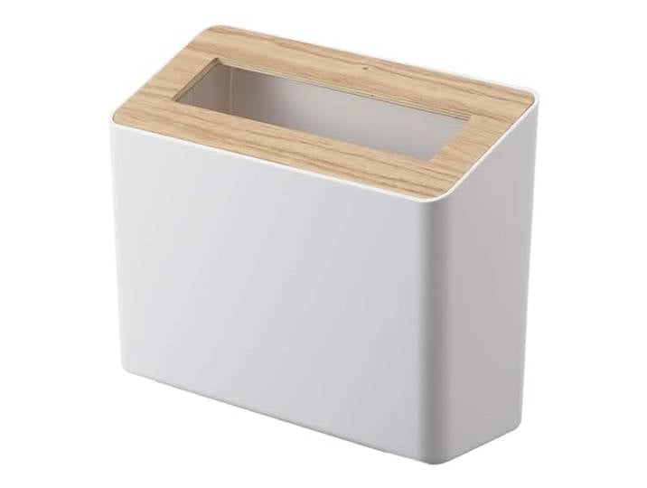 YAMAZAKI 5231 RIN Poubelle de table en résine ABS et bois Blanc Design minimaliste