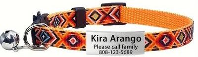 Inspired Living Personalized Boho Breakaway Cat Collar With Engraved ID Tag & Bell orange