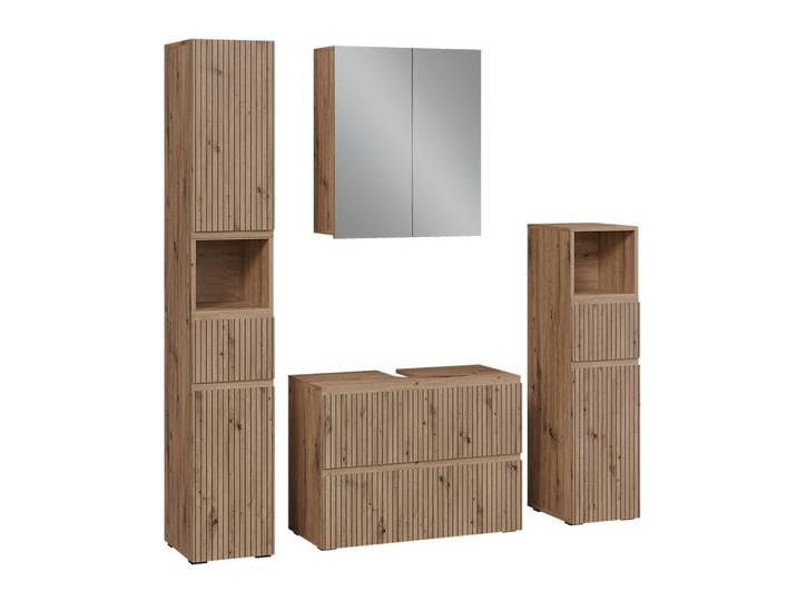 Vicco Badmöbel-Set Takumi, Artisan-Eiche, 4-teilig, Eiche Artisan, Holzwerkstoff, nicht einzeln stellbar,Rechteckig, 80x58x35 cm, Badezimmer, Badmöbelsets & -serien, Badmöbelset