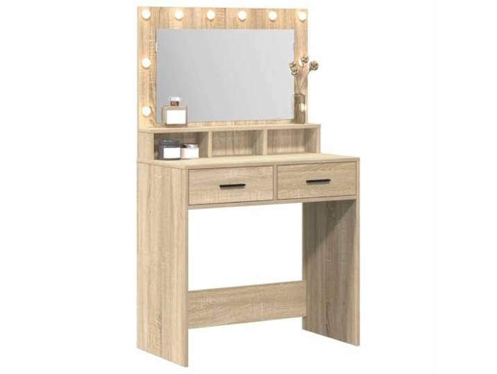 vidaXL Schminktisch Sonoma-Eiche 79 x 41 x 135 cm Holzwerkstoff Diese Vanity hat ein eingebautes Regal und zwei große Schubladen,