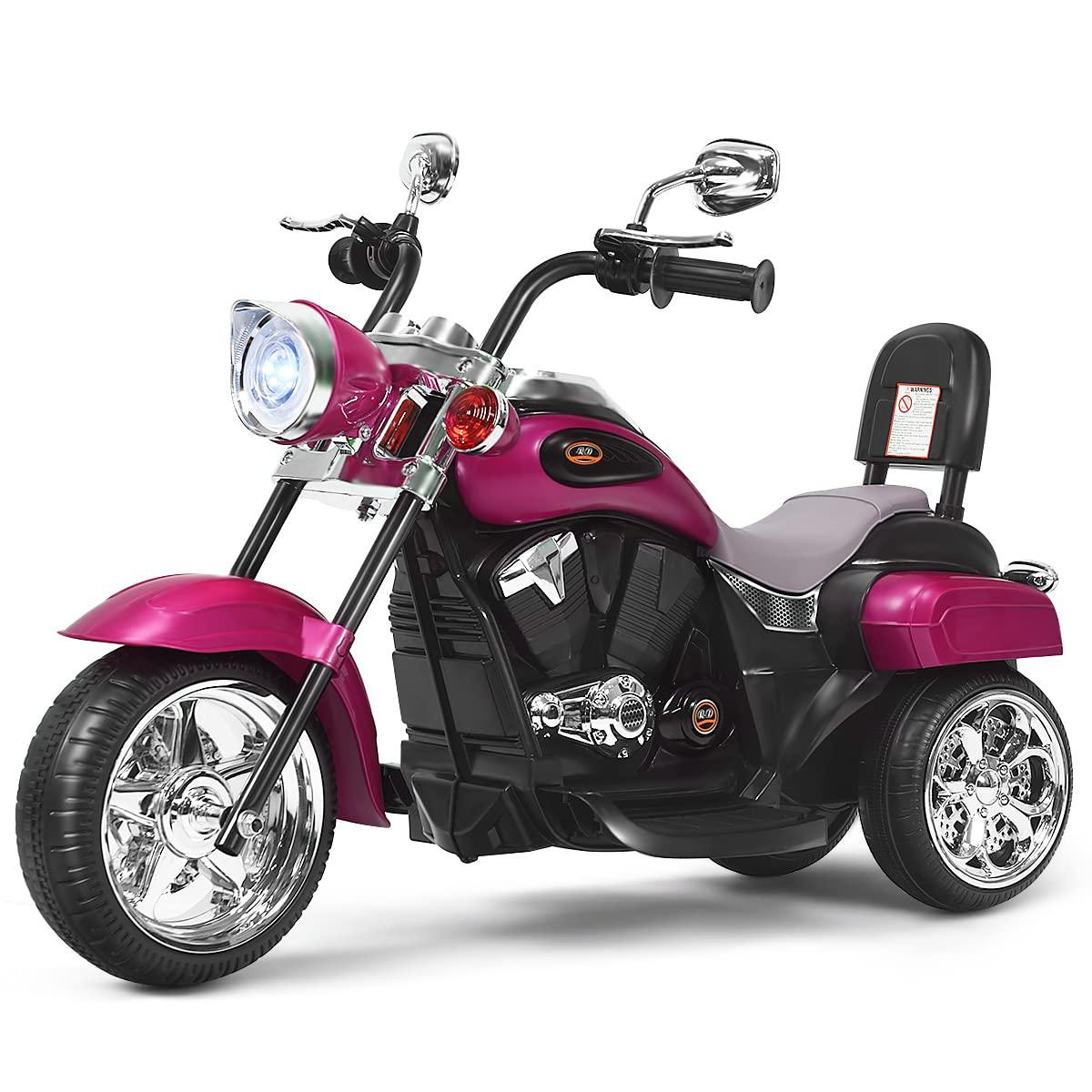 Costway Elektrische kinderfiets voor meisjes, roze driewieler met koplamp, claxon, spiegels en pedalen, snelheid 2,5-3 km/u