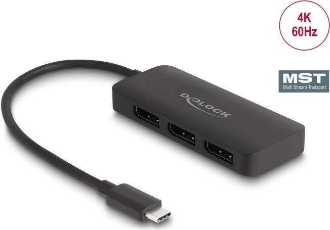 Delock USB Type-C splitter met 3 x DisplayPort MST voor DP Alt Mode, 4K 60 Hz