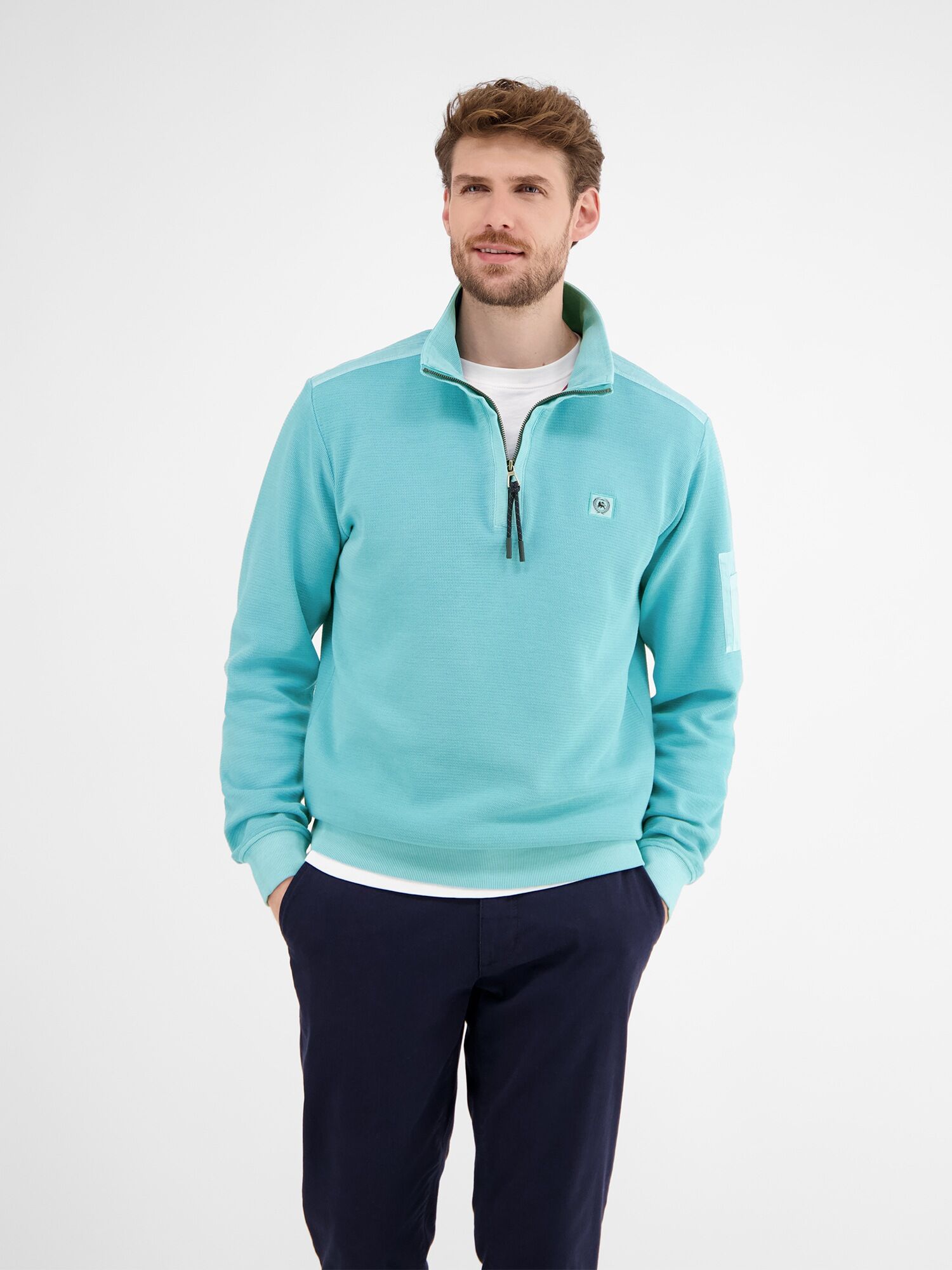 Sweatshirt LERROS "Sweattroyer in Zig-Zag-Struktur", Herren, Gr. S, blau (coastal blau), 100% Baumwolle, Sweatshirts Sweatshirt coastal blau S