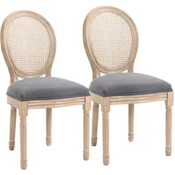 ESSZIMMERSTÜHLE 2er Set Küchenstuhl mit Rattan-Rückenlehne, Leinenoptik Grau