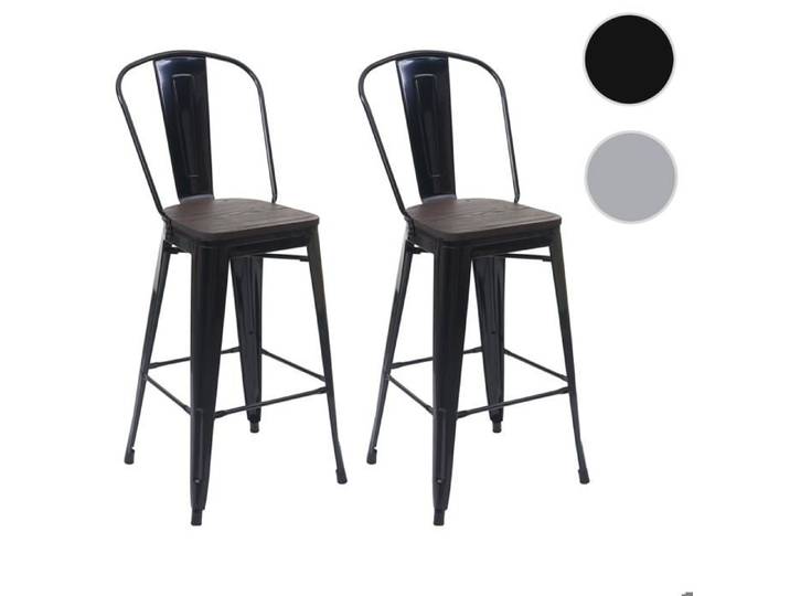 Lot de 2 tabourets de bar HWC-A73 avec siège en bois - Design industriel - Noir