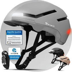 Fahrradhelm mit Front- und Rücklicht NOVA - Grau - M - Bestseller,Neu,oft gekauft