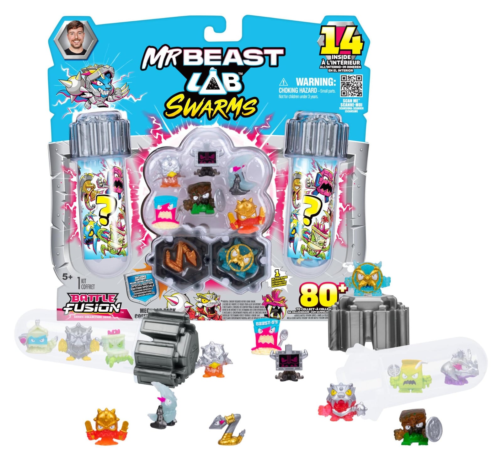 MrBeast Lab Swarms Battle Fusion-serie mega-verpakking met 14 mini-monsters en Swarm Sword