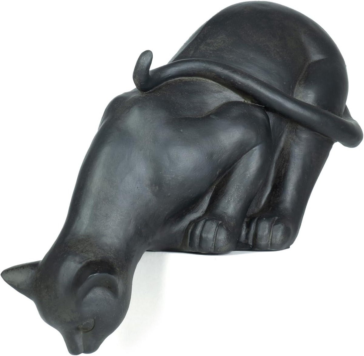 Decoratief kattenbeeldje grijs zwart - Hoogte: 26 cm