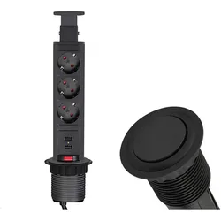 TecLines, Steckdosenleiste, TVS009B versenkbare 3-fach Steckdosenleiste mit 2x USB, schwarz